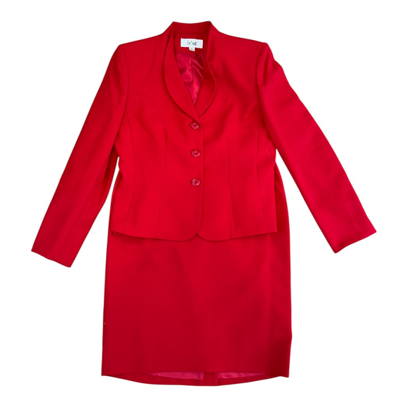 Le Suit Women's 2 Piece Business Suit Set, Red Blazer and Skirt, Size 6 - Picture 1 of 6